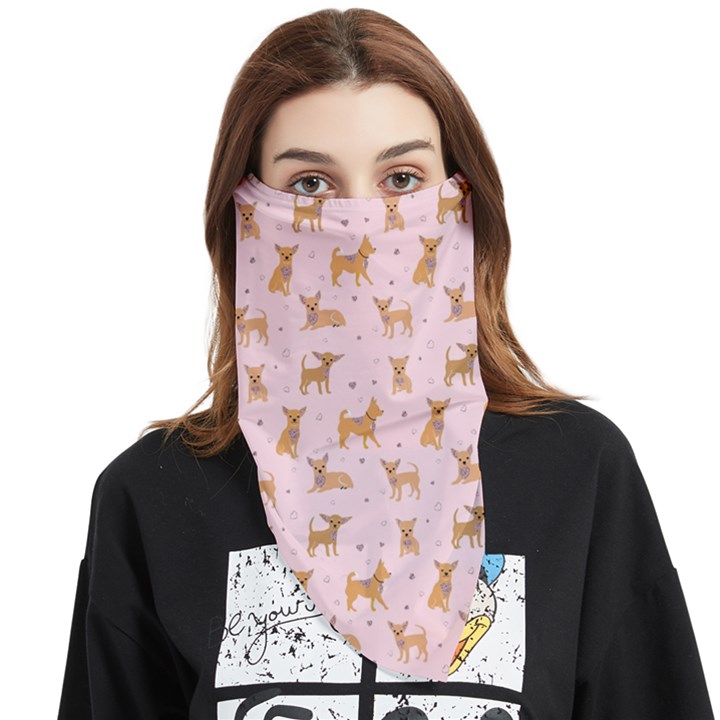 Cute Chihuahua With Sparkles On A Pink Background Face Covering Bandana (Triangle)