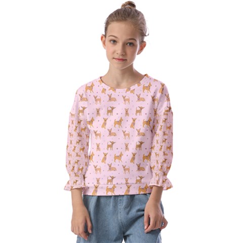 Cute Chihuahua With Sparkles On A Pink Background Kids  Cuff Sleeve Top by SychEva