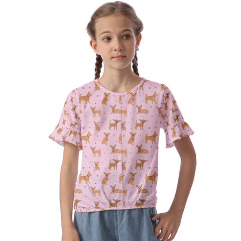 Cute Chihuahua With Sparkles On A Pink Background Kids  Cuff Sleeve Scrunch Bottom Tee by SychEva