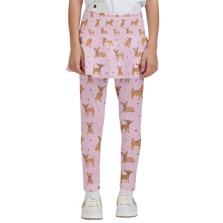 Cute Chihuahua With Sparkles On A Pink Background Kids  Skirted Pants