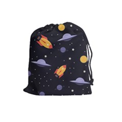 Cosmos Rockets Spaceships Ufos Drawstring Pouch (large) by Amaryn4rt