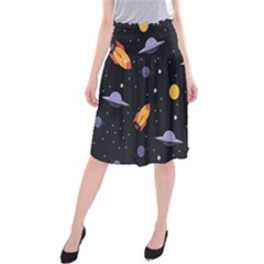 Cosmos Rockets Spaceships Ufos Midi Beach Skirt by Amaryn4rt