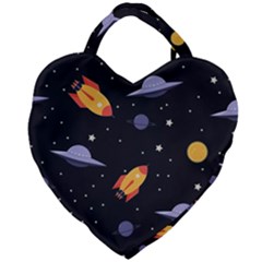 Cosmos Rockets Spaceships Ufos Giant Heart Shaped Tote by Amaryn4rt