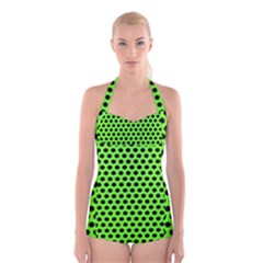 Metallic Mesh Screen-green Boyleg Halter Swimsuit  by impacteesstreetweareight