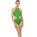 Metallic Mesh Screen-green Halter Side Cut Swimsuit View1