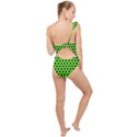 Metallic Mesh Screen-green Frilly One Shoulder Swimsuit View2