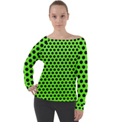 Metallic Mesh Screen-green Off Shoulder Long Sleeve Velour Top by impacteesstreetweareight