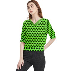 Metallic Mesh Screen-green Quarter Sleeve Blouse