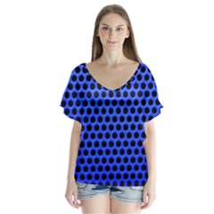 Metallic Mesh Screen-blue V-neck Flutter Sleeve Top by impacteesstreetweareight