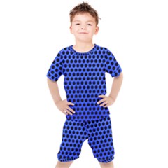 Metallic Mesh Screen-blue Kids  Tee And Shorts Set by impacteesstreetweareight