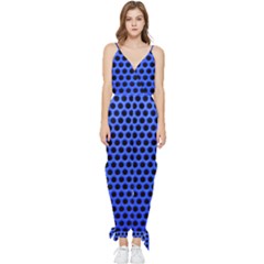 Metallic Mesh Screen-blue Sleeveless Tie Ankle Jumpsuit by impacteesstreetweareight