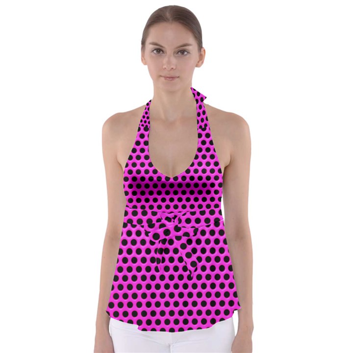 Metallic Mesh Screen Babydoll Tankini Top