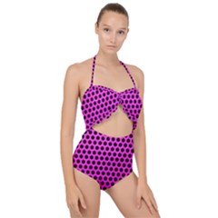 Metallic Mesh Screen Scallop Top Cut Out Swimsuit by impacteesstreetweareight