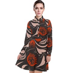 Folk Flowers Pattern Floral Surface Design Seamless Pattern Long Sleeve Chiffon Shirt Dress by Eskimos