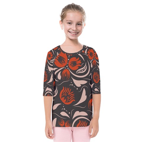 Folk Flowers Pattern Floral Surface Design Seamless Pattern Kids  Quarter Sleeve Raglan Tee by Eskimos