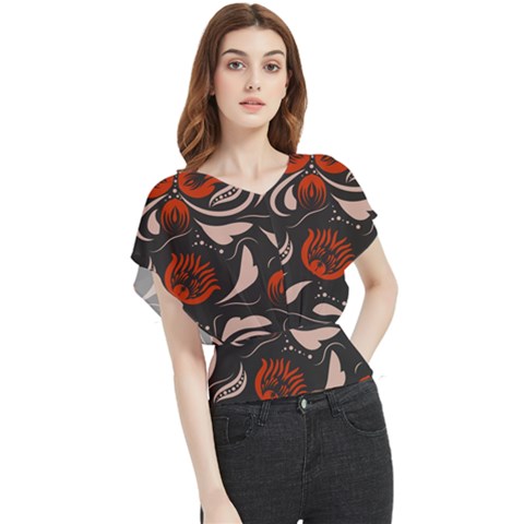 Folk Flowers Pattern Floral Surface Design Seamless Pattern Butterfly Chiffon Blouse by Eskimos