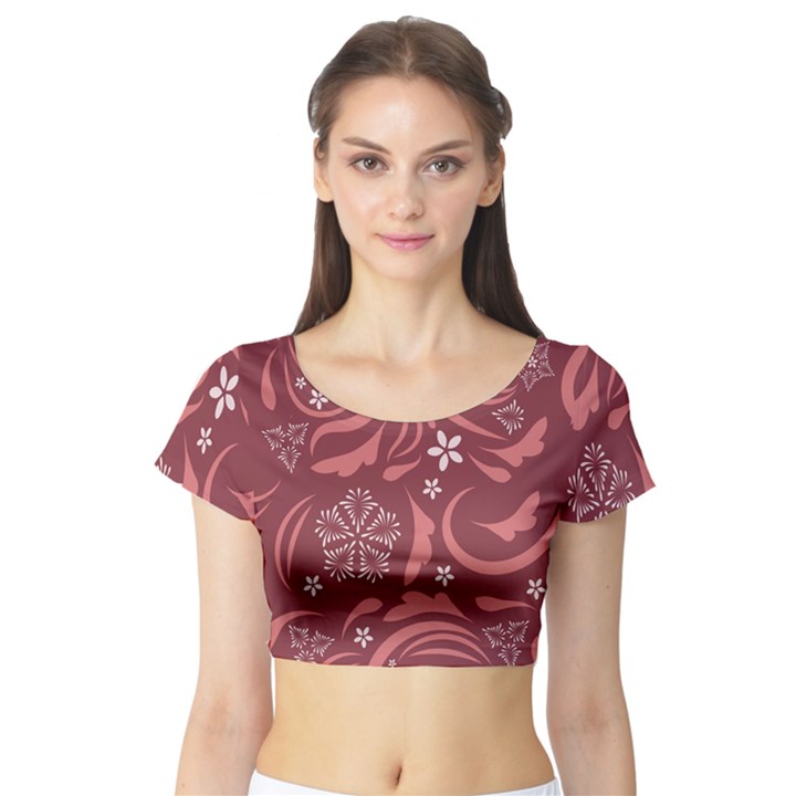 Folk flowers pattern Floral surface design Seamless pattern Short Sleeve Crop Top