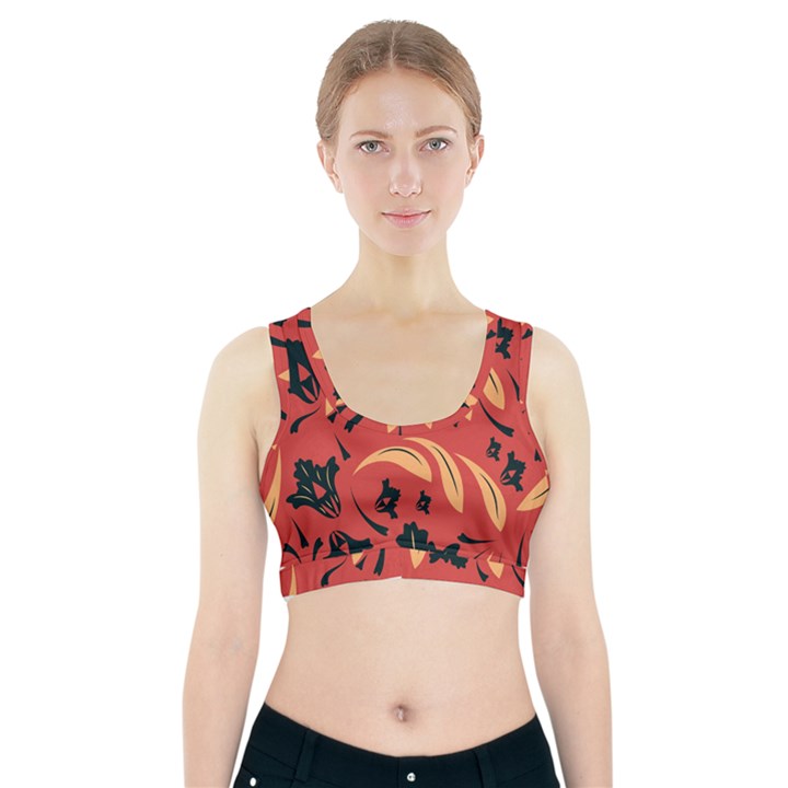 Folk flowers pattern Floral surface design Seamless pattern Sports Bra With Pocket