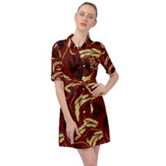 Folk Flowers Pattern Floral Surface Design Seamless Pattern Belted Shirt Dress by Eskimos