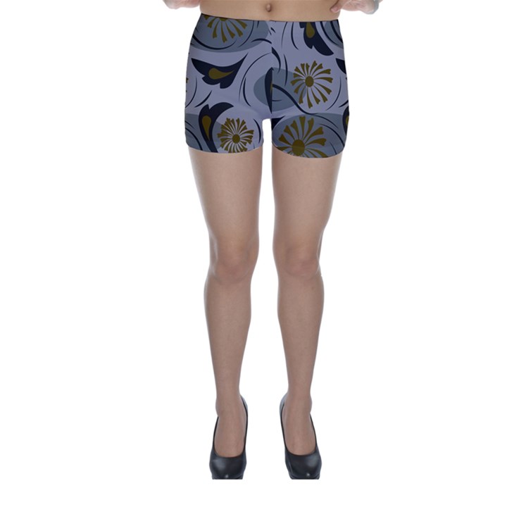 Folk flowers pattern Floral surface design Seamless pattern Skinny Shorts