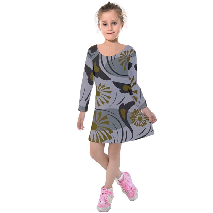 Folk flowers pattern Floral surface design Seamless pattern Kids  Long Sleeve Velvet Dress