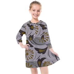 Folk Flowers Pattern Floral Surface Design Seamless Pattern Kids  Quarter Sleeve Shirt Dress by Eskimos