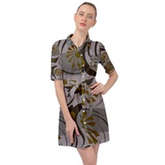 Folk Flowers Pattern Floral Surface Design Seamless Pattern Belted Shirt Dress by Eskimos