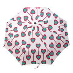 Red Hearts On A White Background Folding Umbrellas by SychEva