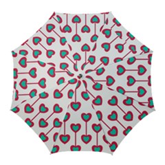 Red Hearts On A White Background Golf Umbrellas by SychEva