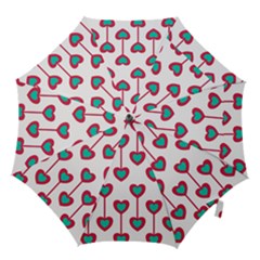 Red Hearts On A White Background Hook Handle Umbrellas (medium) by SychEva