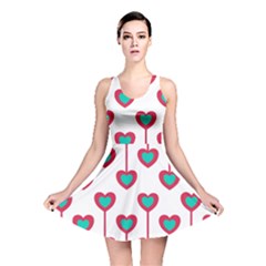 Red Hearts On A White Background Reversible Skater Dress by SychEva