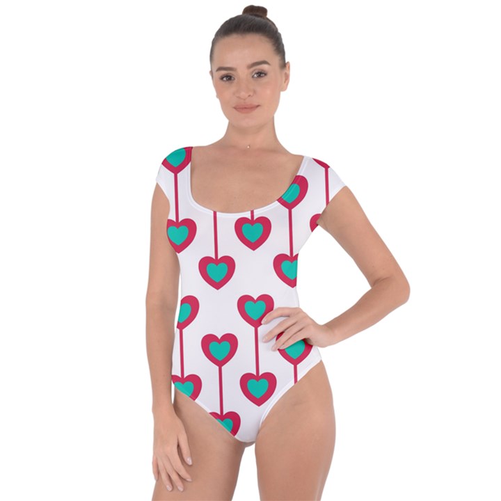 Red Hearts On A White Background Short Sleeve Leotard 