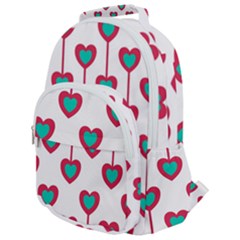 Red Hearts On A White Background Rounded Multi Pocket Backpack by SychEva