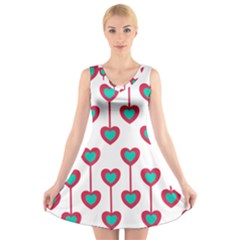 Red Hearts On A White Background V-neck Sleeveless Dress by SychEva