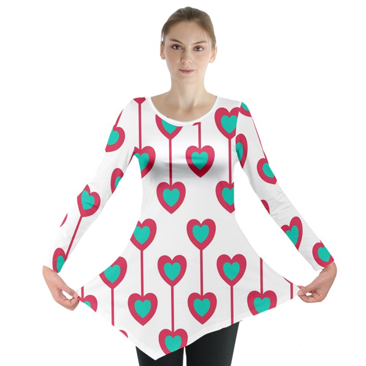 Red Hearts On A White Background Long Sleeve Tunic 