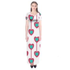 Red Hearts On A White Background Short Sleeve Maxi Dress by SychEva