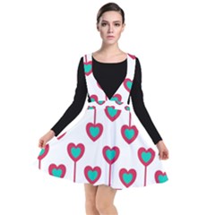 Red Hearts On A White Background Plunge Pinafore Dress by SychEva