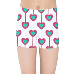 Red Hearts On A White Background Kids  Sports Shorts by SychEva