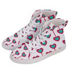 Red Hearts On A White Background Men s Hi-top Skate Sneakers by SychEva