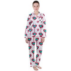 Red Hearts On A White Background Satin Long Sleeve Pajamas Set by SychEva