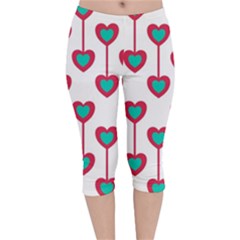 Red Hearts On A White Background Velvet Capri Leggings  by SychEva