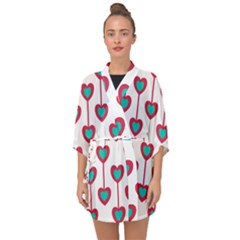 Red Hearts On A White Background Half Sleeve Chiffon Kimono by SychEva