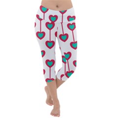 Red Hearts On A White Background Lightweight Velour Capri Yoga Leggings by SychEva