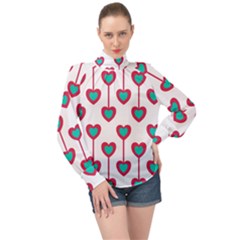 Red Hearts On A White Background High Neck Long Sleeve Chiffon Top by SychEva