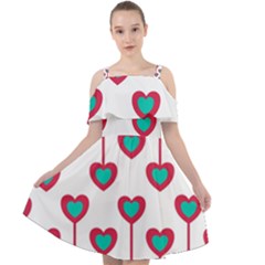 Red Hearts On A White Background Cut Out Shoulders Chiffon Dress by SychEva