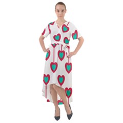 Red Hearts On A White Background Front Wrap High Low Dress by SychEva