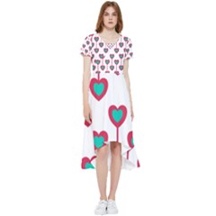 Red Hearts On A White Background High Low Boho Dress by SychEva