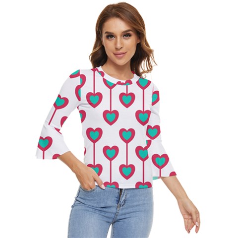 Red Hearts On A White Background Bell Sleeve Top by SychEva