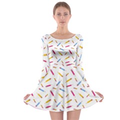 Multicolored Pencils And Erasers Long Sleeve Skater Dress