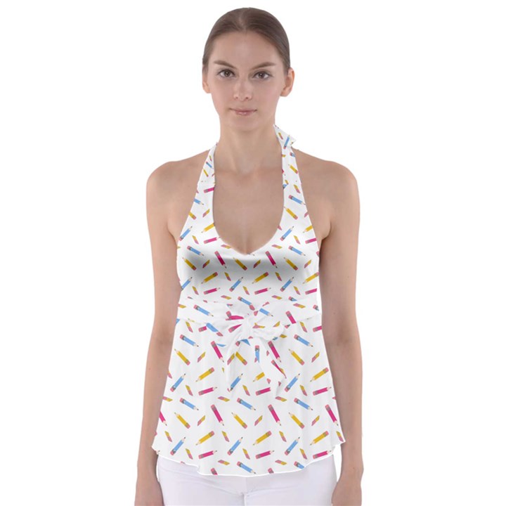 Multicolored Pencils And Erasers Babydoll Tankini Top